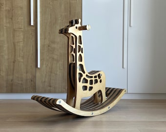 Handmade Wooden Giraffe Rocker – Montessori Ride-On Toy for Toddlers, Safari Kids Room Decor