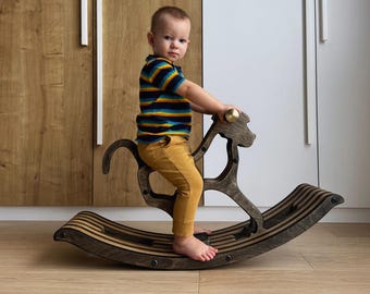 Wooden Rocking Monkey – First Birthday Gift and Baptism Keepsake, Handmade Christening Present