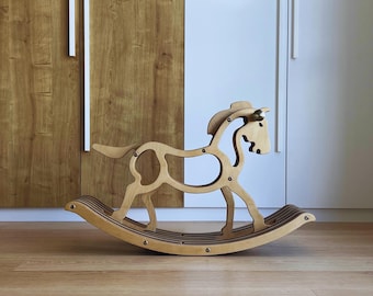 Handcrafted Toddler Horse Rocking Toy – Wooden Montessori Rocker for Indoor & Outdoor Play