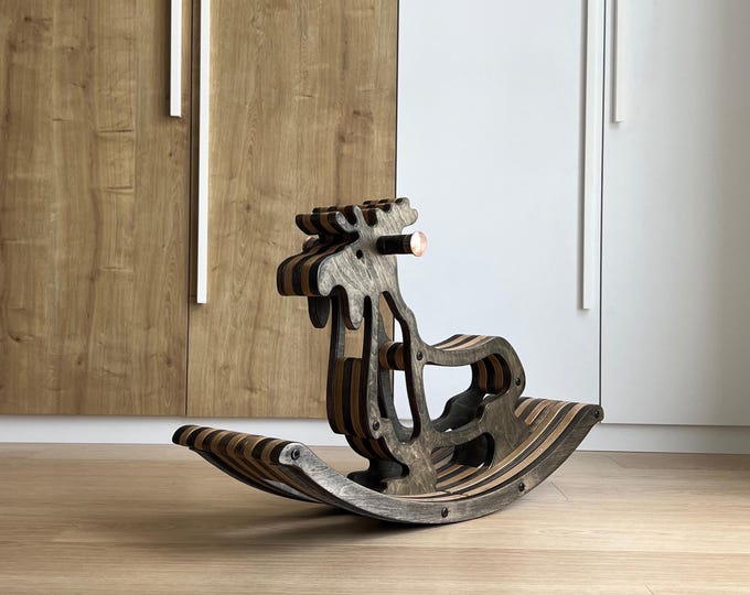 Handmade Wooden Moose Rocker – Montessori Ride-On Toy for Toddlers, Woodland Kids Room Decor