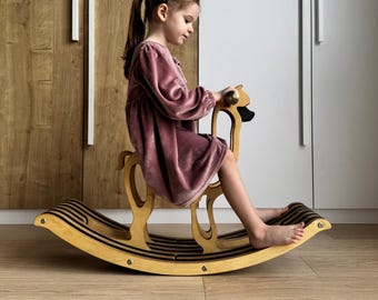 Artisan Alpaca Rocking Horse – Third Birthday Gift, Heirloom Wooden Rocker, Farmhouse Nursery Decor