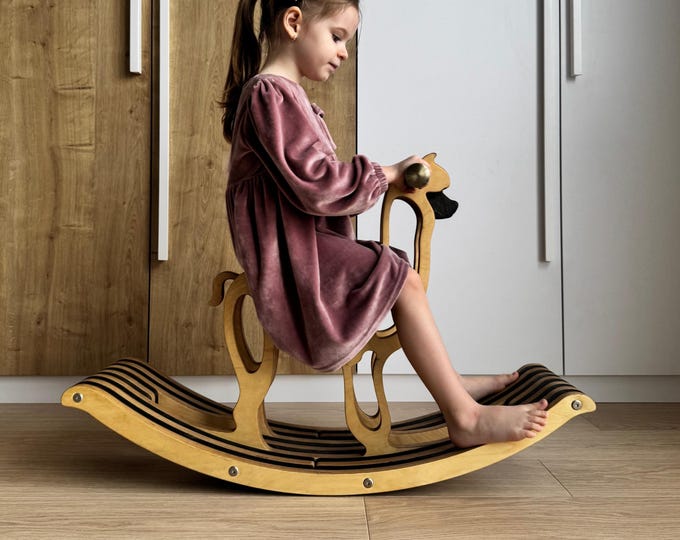 Artisan Alpaca Rocking Horse – Third Birthday Gift, Heirloom Wooden Rocker, Farmhouse Nursery Decor