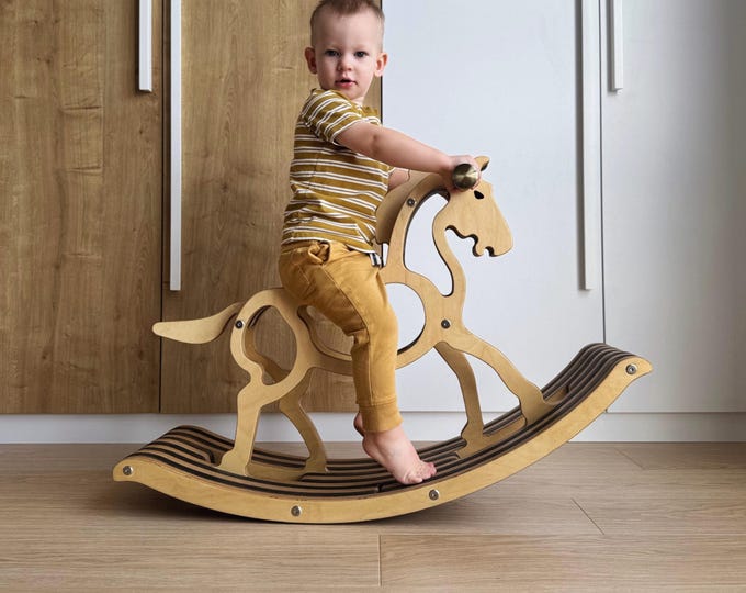 Wooden Rocking Horse – First Birthday Gift and Baptism Keepsake, Handmade Christening Present