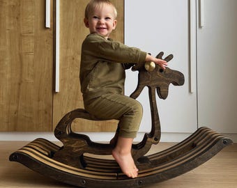 Wooden Rocking Moose – First Birthday Gift and Baptism Keepsake, Handmade Christening Present