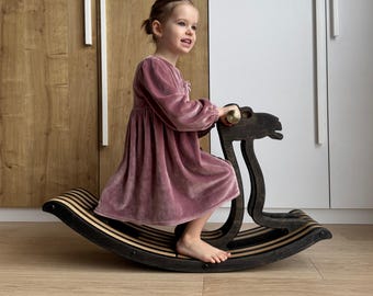 Artisan Camel Rocking Horse – Third Birthday Gift, Heirloom Wooden Rocker, Boho Nursery Decor