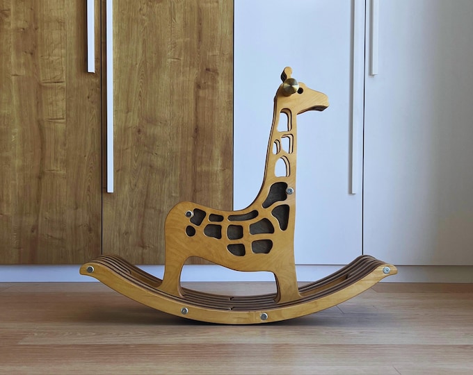 Handcrafted Toddler Giraffe Rocking Toy – Wooden Montessori Rocker for Indoor & Outdoor Play