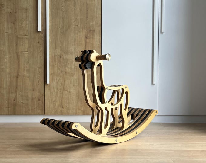 Handmade Wooden Alpaca Rocker – Montessori Ride-On Toy for Toddlers, Boho Kids Room Decor