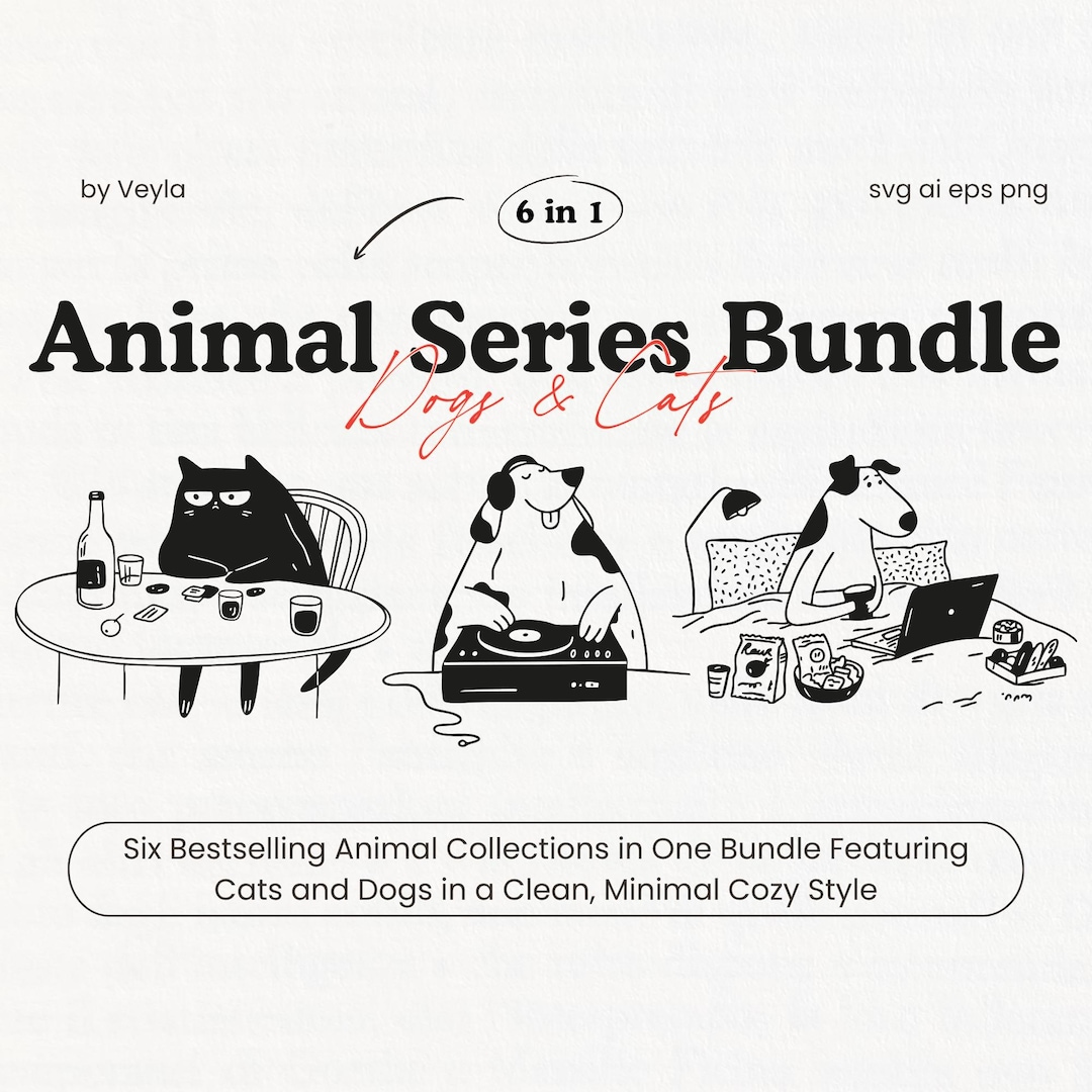 Mega Amimal Mega Animal Series BUNDLE: All 6 in 1 Hand-drawn Сats Dogs SVG PNG ...