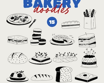 Bakery Doodles Clipart: 15 SVG Bundle (download digitale)