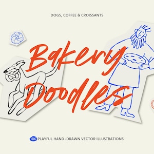 100 Rabiscos de Padaria PNG SVG | Clipart de Café Desenhado à Mão | Doces, Baristas, Arte de Linha para Cardápios, Branding, Adesivos, Cricut e Canva