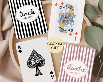 Personalized New Aunt and Uncle Playing Cards, Pregnancy Announcement Poker Cards Gift Idea, Custom Baby Reveal Decks, Promoted to Auntie