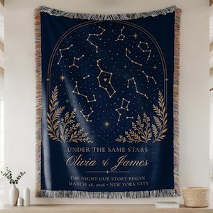 Personalized Star Map Woven Blanket, Custom Night Sky Blanket,Cotton Anniversary Gift for Couple,The Night We Met Wedding Constellation Gift