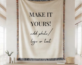 Personalized Woven Logo Blanket, Custom Photo and Text Throw, Business Branding Gift, Company Design Blanket, Employee Appreciation Gift
