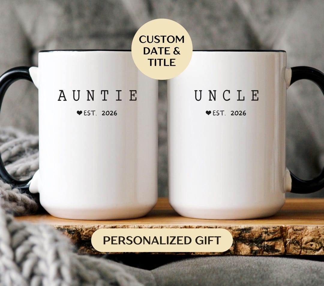 Personalized Aunt and Uncle Mug Set, Custom Baby Announcement Gift ...