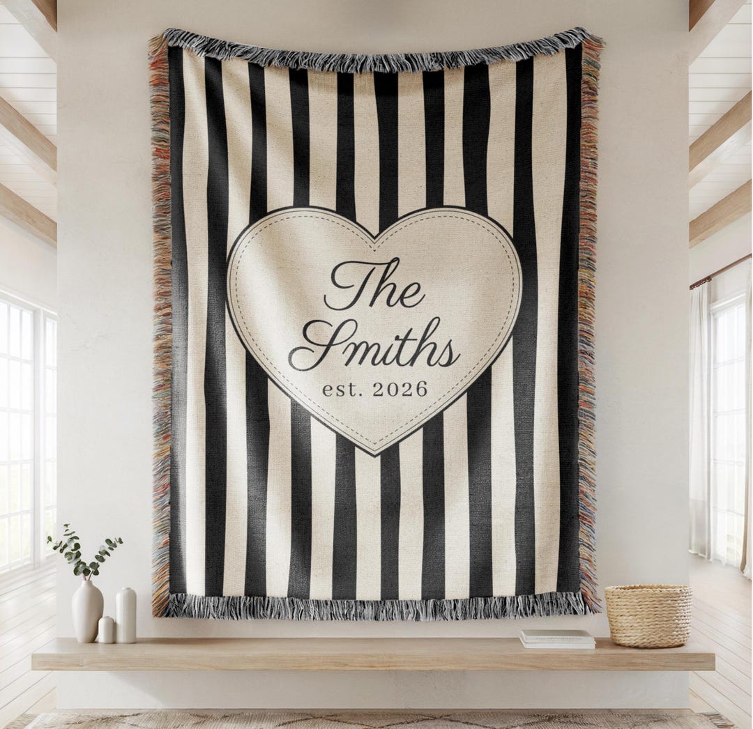 Personalized Family Name Woven Blanket, Custom Throw With Last Name and Est Year, Wedding Gift For Couple, Cotton Anniversary Gift - Woven 60" x 80"
