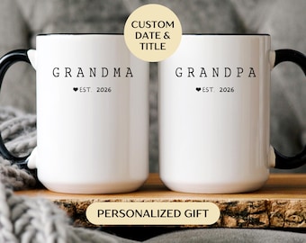 Promoted To Grandparents Mug, First Time Grandma And Grandpa Est Year, Personalized Pregnancy Announcement Baby Reveal Gift from Baby