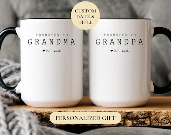 Promoted To Grandparents Mug: Pregnancy Announcement Grandma and Grandpa Gift