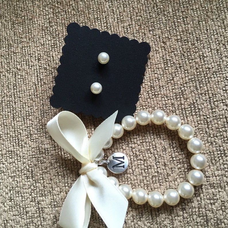 Flower Girl Initial Charm Bracelet and Earring Set Etsy