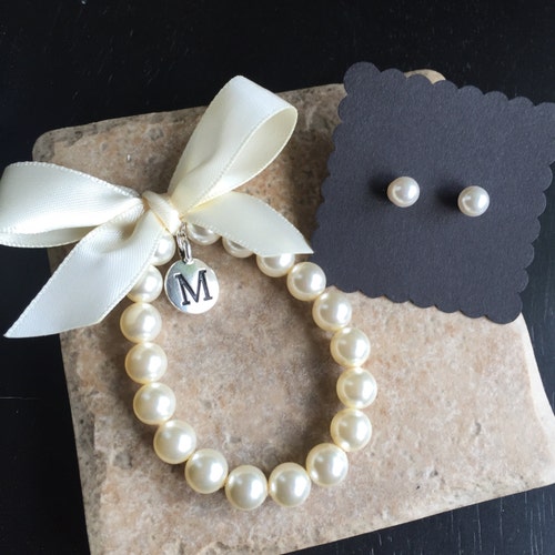 Flower Girl Initial Charm Bracelet and Earring Set Etsy
