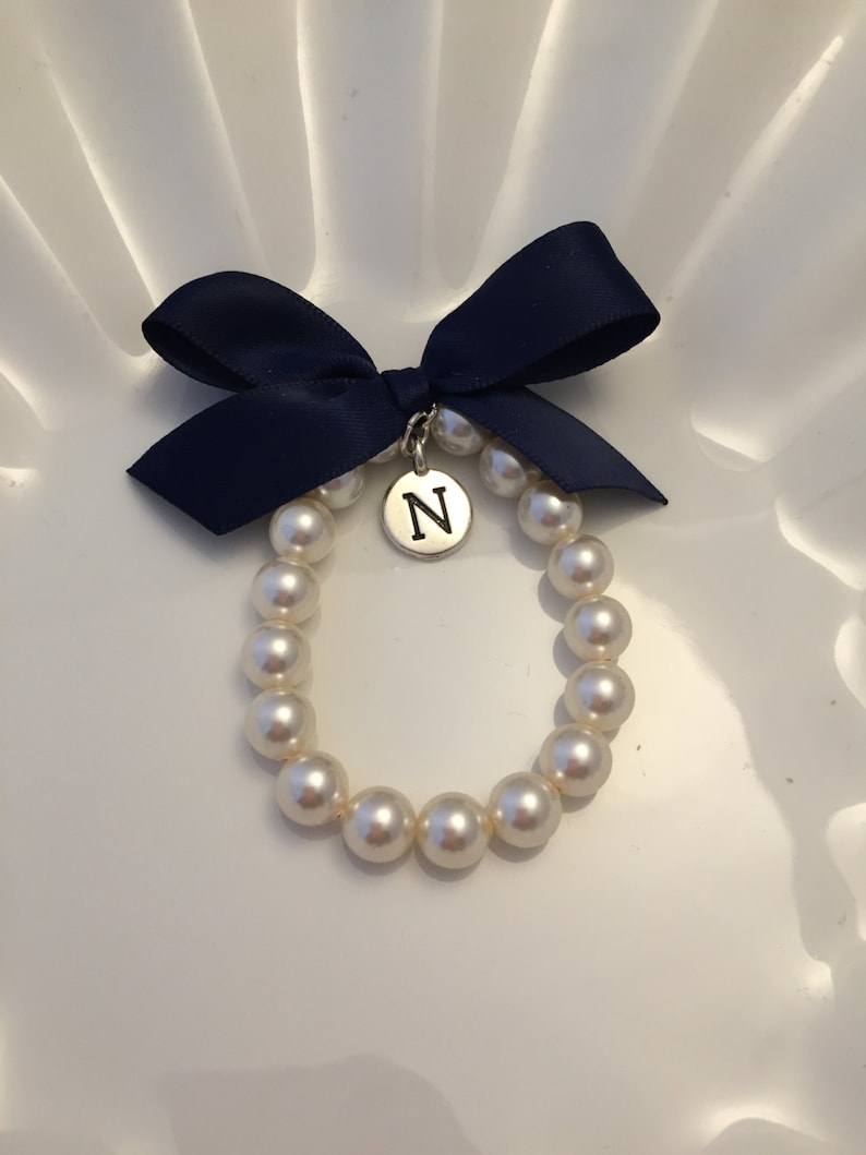 Girls Pearl initial charm bracelet Flower Girl Bracelet Etsy