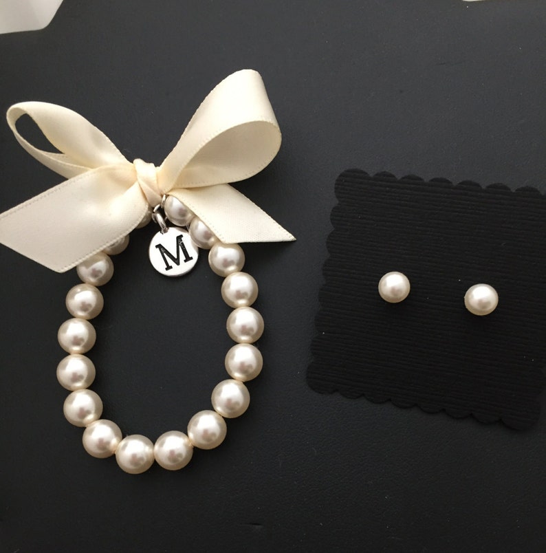 Flower Girl Initial Charm Bracelet and Earring Set Etsy