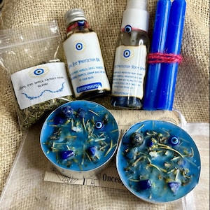 Evil Eye Protection Spell Kit: Candles, Oil, Room Spray