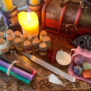 Witch’s Altar Box and Supplies | Witches Chest of spell casting tools | Witchcraft | Wiccan | Pagan | Spell Candles | Altar | Incense