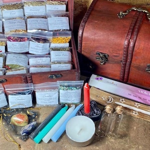 Witch Starter Kit Chest: Herbs, Crystals, Candles & Bottles