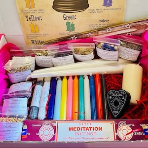 Witches Spell Candles & Herbs Starter Set Kit - Wiccan, Pagan, Witchcraft, Incense, Pillar Candle, Spells - Ornaments, Decor Set Box gift