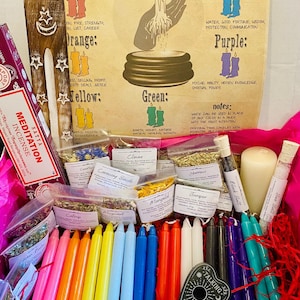 Witches Spell Candles & Herbs Supplies Gift Box | Candles | Incense | Wicca | Pagan | Witchcraft | Pillar Candles | Spells | Salts | Bottles