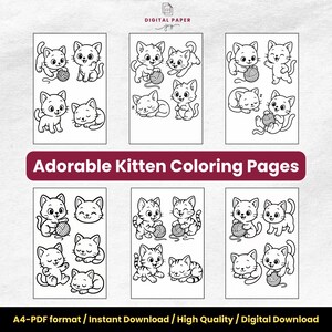 Adorable Kitten Coloring Pages for Kids – 6 Printable Sheets – Instant Download | Fun Printable Art for Children