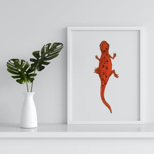 Red Eft Salamander Art Print: Forest Nature Decor Wall Art