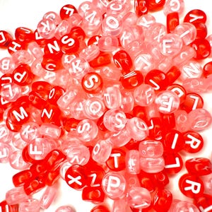 Red and Pink Alphabet Beads, 7mm Mixed Pack, Cute Beads, Acrylic Beads, Beads for bracelets, Wholesale Beads, Letter Beads, Valentine’s Day