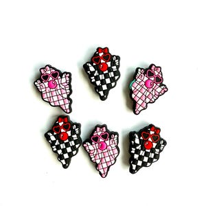 Checkered Ghost Focal Bead, Valentine’s Day Focal Bead, Cute Beads, Silicone Focal Beads, Beads for Pens, Wholesale Beads,