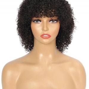 100% human hair, curly bang wig. high density hair.
