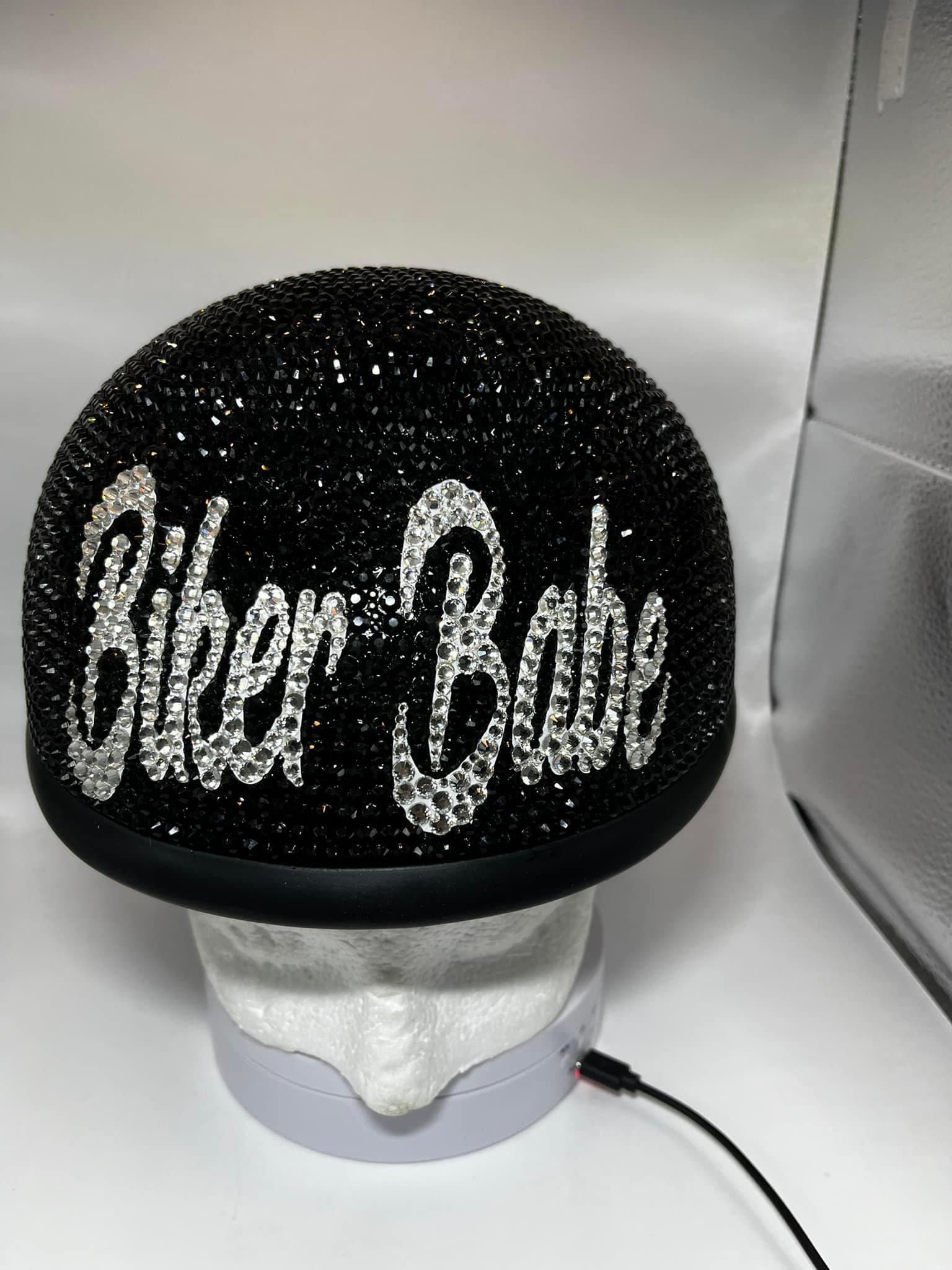 black bling motorcycle helmet Custom Bling Black Rhinestones DOT Approved Motorcycle Half Helmet With  Clear Crystal Personalized Designs S,M,L,XL Biker Babe Girl Skull