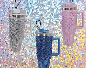 Custom Bling Rhinestone 40oz Hydraquench Tumbler With Handle Stanley Dupe