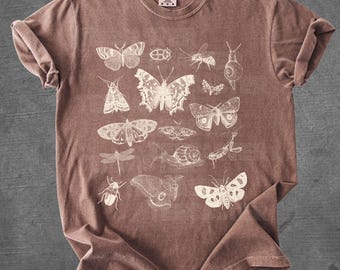 Vintage Moth Shirt Comfort Colors® Minimalist Nature Forestcore Bugs Snails Fairycore Entomology Tee Cottagecore T-Shirts Forest Lover Gifts