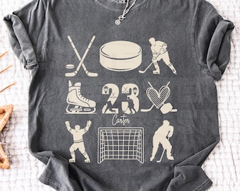 Comfort Colors® Custom Hockey Jersey Number Shirt Cute Personalized Hockey Mom Season Mama Kids Name Shirt Bow Tees TShirt Game Day Gifts