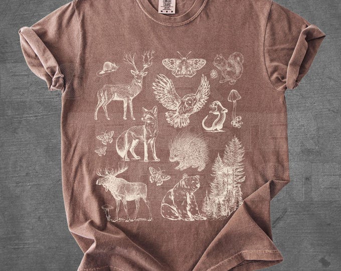 Vintage Woodland Creatures Comfort Colors® Minimalist Fairycore Collage Shirt Fox Deer Owl Cottagecore T-Shirts Forest Nature Lover Gifts