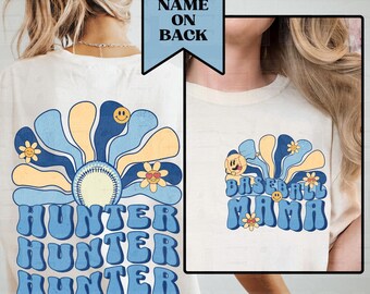 Custom Comfort Colors® Baseball Mom Shirt Personalized Baseball Mama TShirt Kid's Name Game Day Groovy Retro Cute Gifts for Baseball Moms