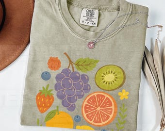 Comfort Colors® Fruits Graphic Tee Collage Shirt Cute Farmers Market Blueberry TShirt Women Citrus Botanical Fruity Gardener Farmer Gift 90s