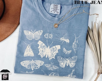 Vintage Moth Shirt Comfort Colors® Minimalist Nature Forestcore Bugs Snails Fairycore Entomology Tee Cottagecore T-Shirts Forest Lover Gifts
