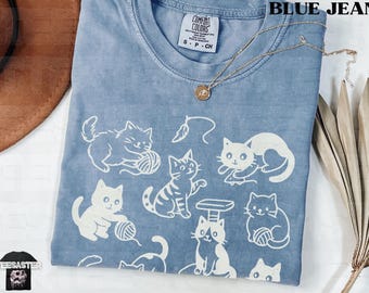 Comfort Colors® Cat Shirt Cute Kitties Playing Oversized Graphic Tee Retro Vintage Cat Lover Gift Cat Tees Trendy Silly Cat Collage T-Shirt