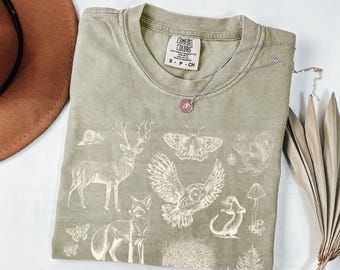 Vintage Woodland Creatures Comfort Colors® Minimalist Fairycore Collage Shirt Fox Deer Owl Cottagecore T-Shirts Forest Nature Lover Gifts