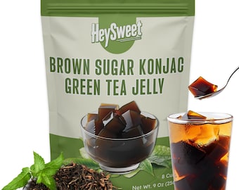 Green Tea Jelly | DIY Boba Tea Toppings, Vegan Jel Dessert | Halal, Gluten-Free, Dye-Free | Natural Brown Black Sugar | 8 Cubes (Make 40+oz)