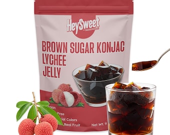 Lychee Jelly | DIY Boba Tea Toppings, Vegan Jel Dessert | Halal, Gluten-Free & Dye-Free | Natural Brown Black Sugar | 8 Cubes (Make 40+oz)