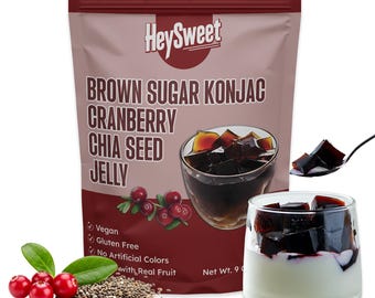 Cranberry Chia Seed Jelly | DIY Boba Tea Toppings, Jel Dessert | Halal, Gluten-Free, Dye-Free | Natural Brown Sugar | 8 Cubes (Make 40+oz)