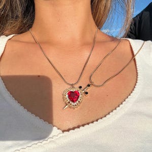 Gold Heart Sword Matching Couple Necklace
