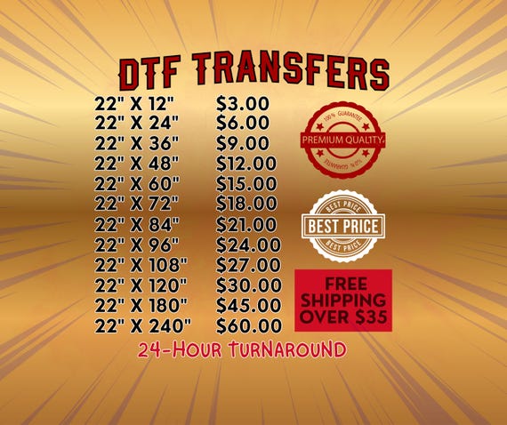 Custom DTF Transfers, Gang Sheets, Direct to Film Transfer, Full Color Prints, Hot Peel
